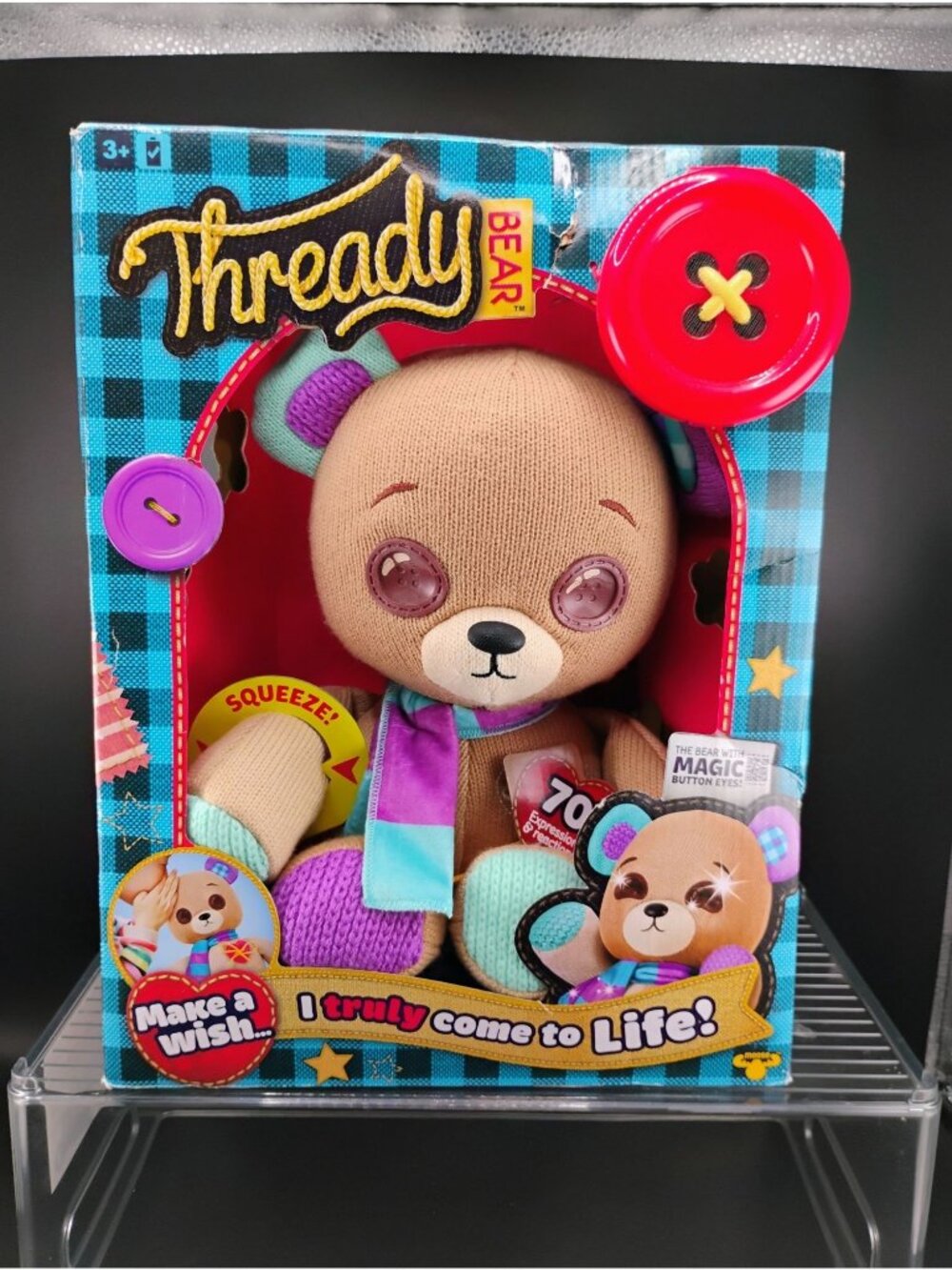 Thread Bear Plush Toy With Magical Button Eyes Interactive